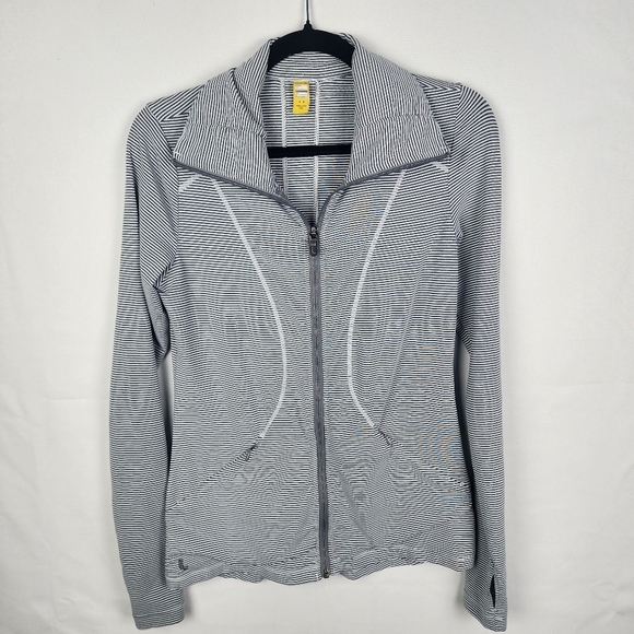 Lolë Full Zip Athletic Striped Grey White Lightweight UPF 50+ Jacket Size Medium - Picture 1 of 6